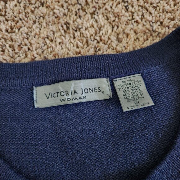 Vintage Grandma Beaded Embroidery Shirt Victoria Jones Christmas Sweater - Picture 3 of 6